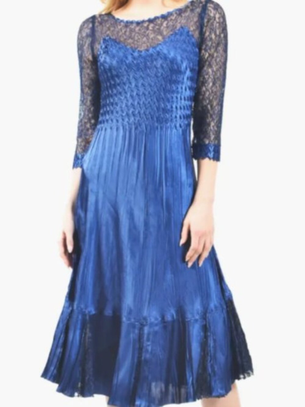 Komarov Illusion Neck Lace & Chiffon Cocktail Dress